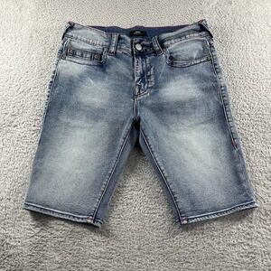 True Religion Jorts Mens 32 Rocco Relaxed Skinny Pink Stitching Faded 11" Inseam